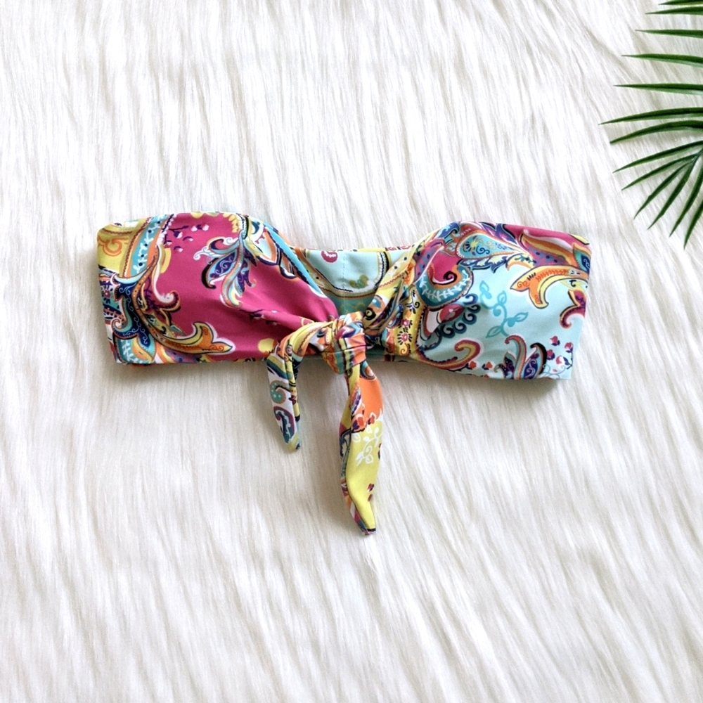 Colorful paisley strapless bandeau bikini top size s